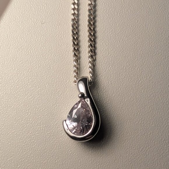 Silver Teardrop Pendant Necklace - Picture 1 of 5